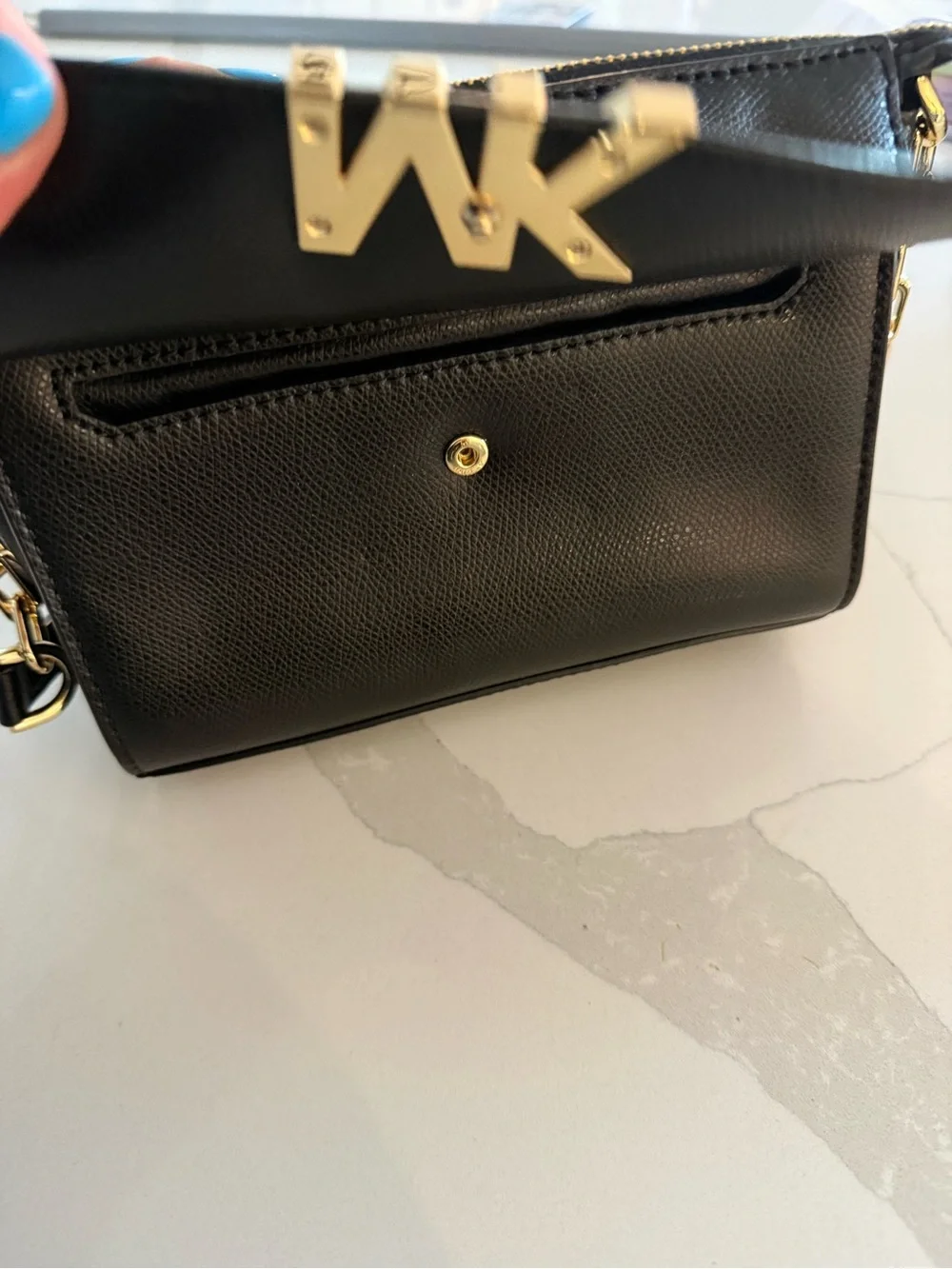 Michael Kors Black Leather Crossbody with Gold MK Accent
